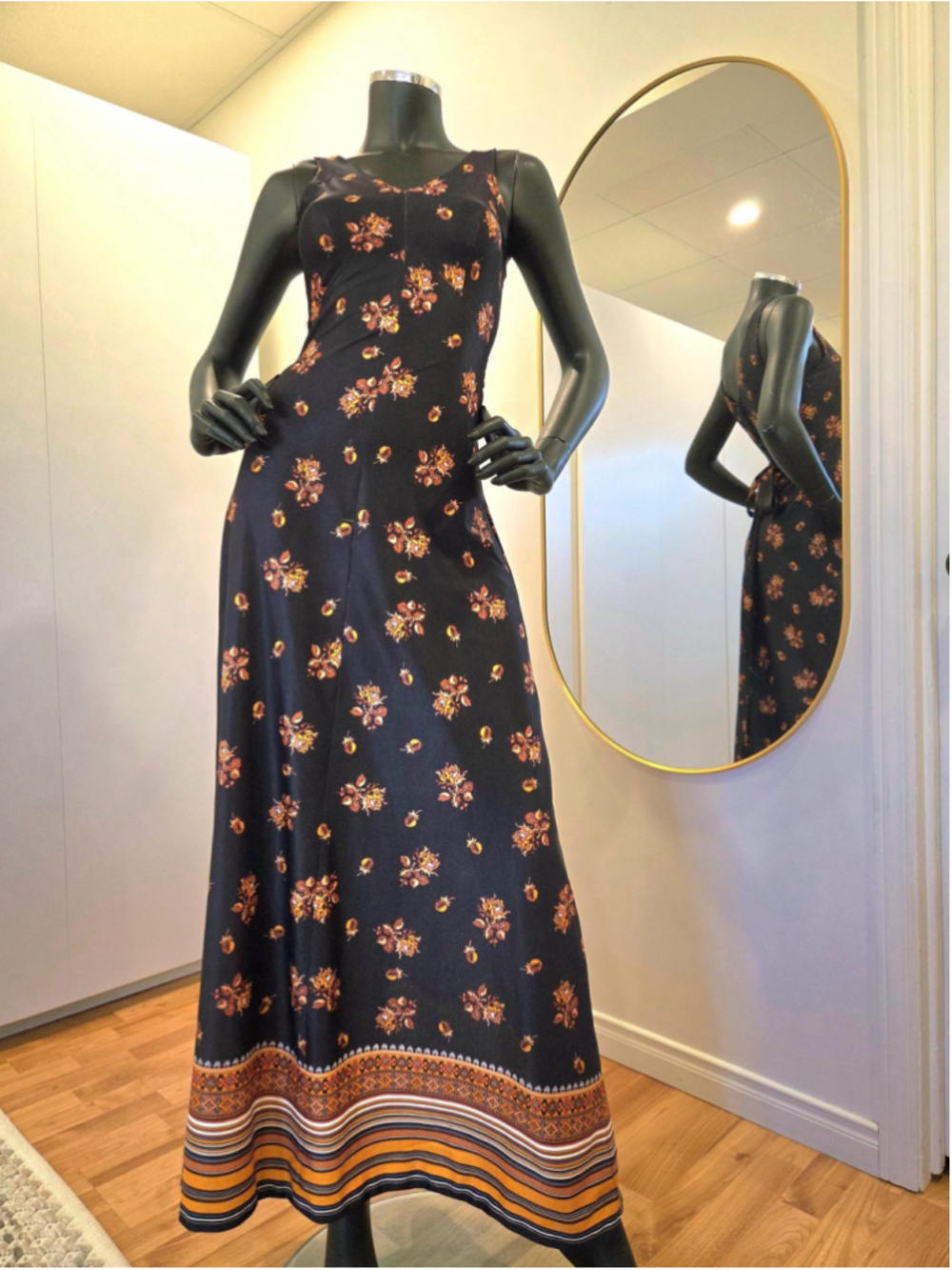Vintage Boho Maxi Dress, Handmade 70s, Floral Retro Print, Estimated XS